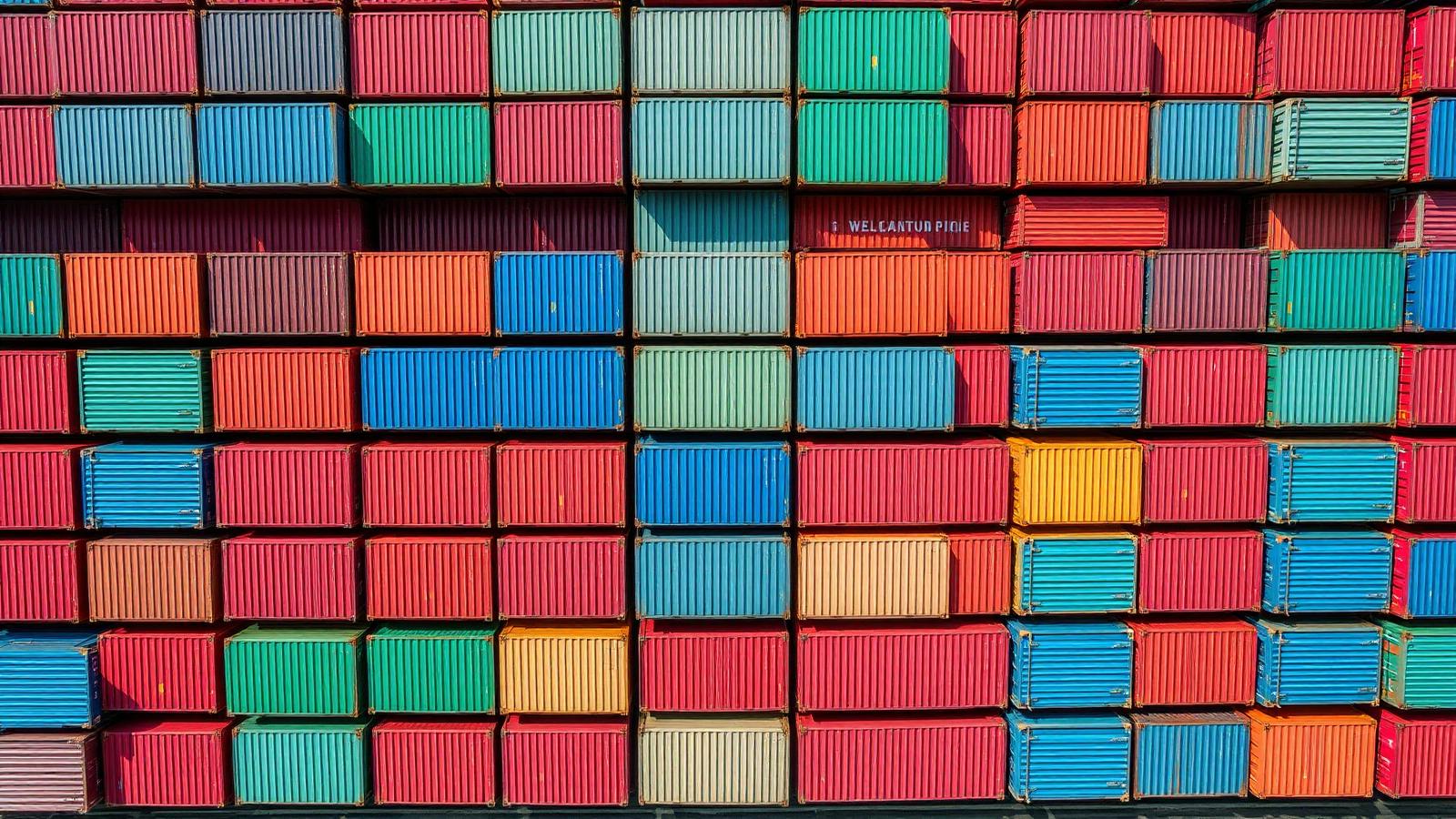 Container stacks and gantry cranes at an African port terminal